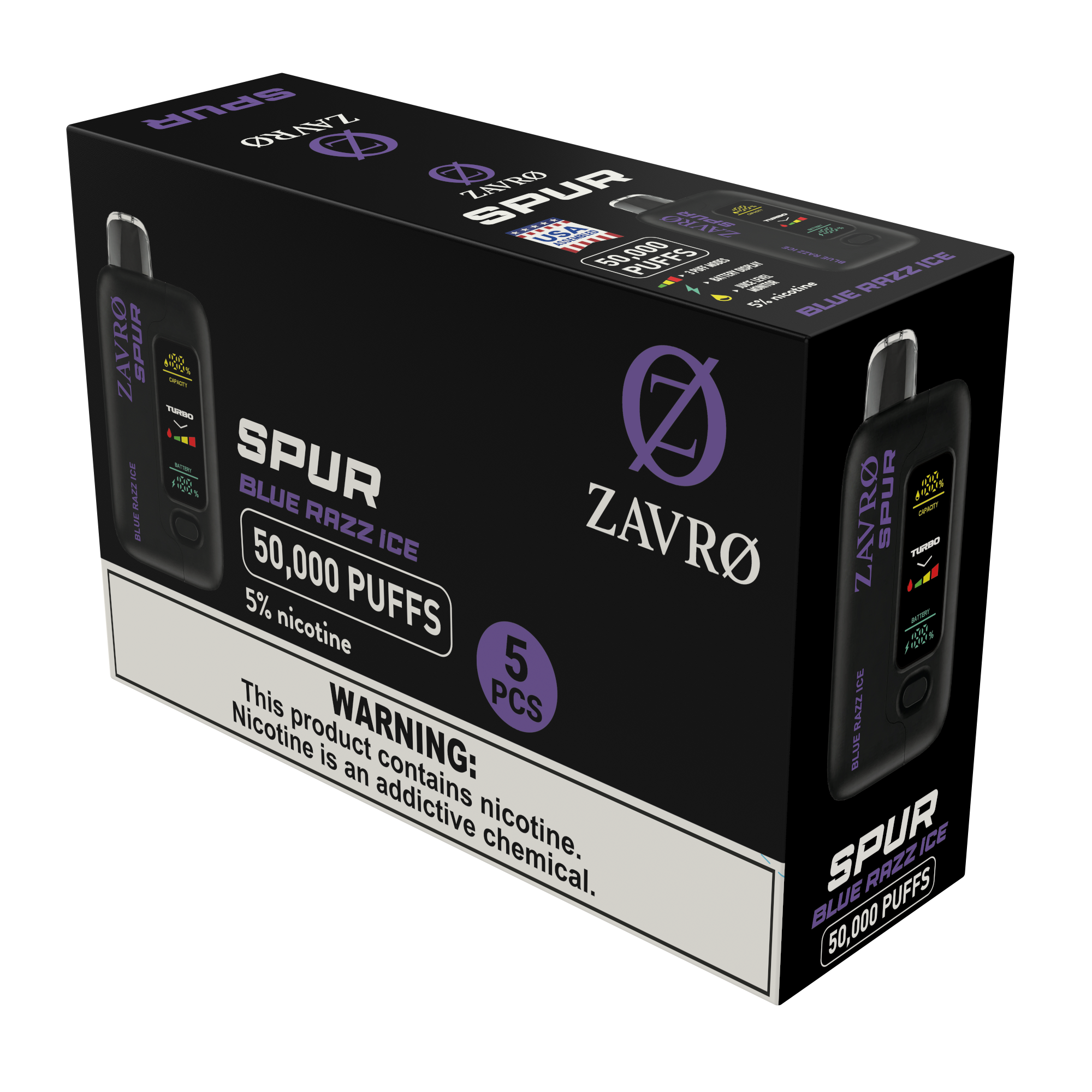 Zavro Spur 5% Boxes — Blue Razz Ice